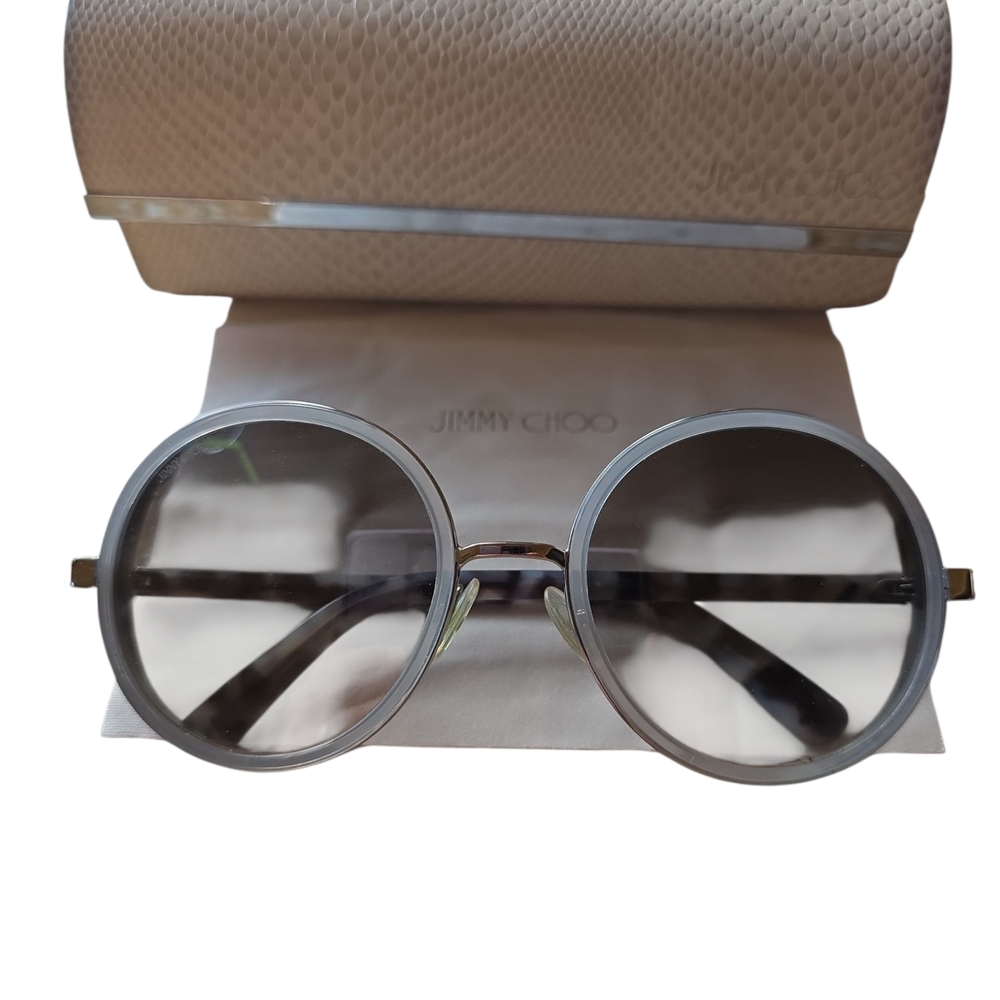 Jimmy Choo Gray Round Sunglasses with Double-Bridge Design